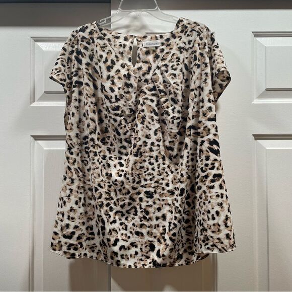 Calvin Klein Leopard Print Cap Sleeve Blouse Size 2X - Picture 2 of 10